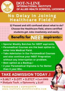 Dot n Line Institute Diploma and Certificate courses in paramedical and allied health sciences Lucknow-DNL NEET Flyer 23 Apr 2024