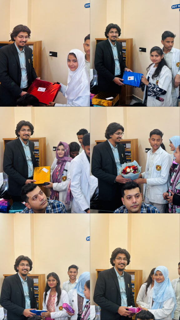DNL Students presenting gifts to DR MOHD SAAD on the inauguration ceremony of Dot n Line Homeopathic & Polyclinic, kaisarbagh, Lucknow