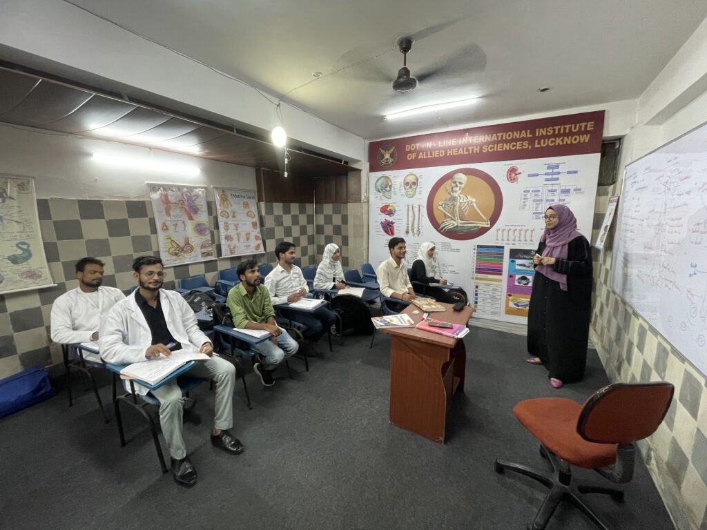 Dr Aanisa Ma'am taking Theory Classes of Paramedical Students of DMLT and DOTT Batch 2024 at Dot n Line Institute Zenith Hospital
