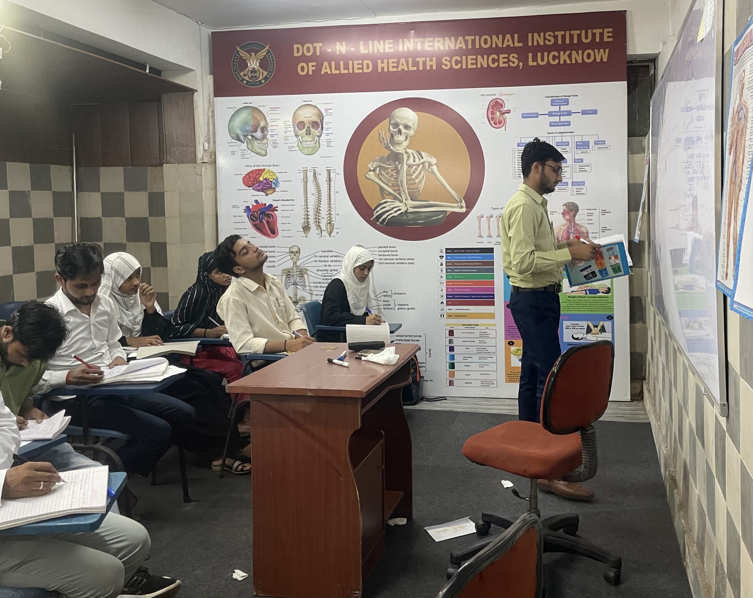 Mr Sakib Khan taking Theory Classes of Paramedical Students of DMLT and DOTT Batch 2024 at Dot n Line Institute Zenith Hospital