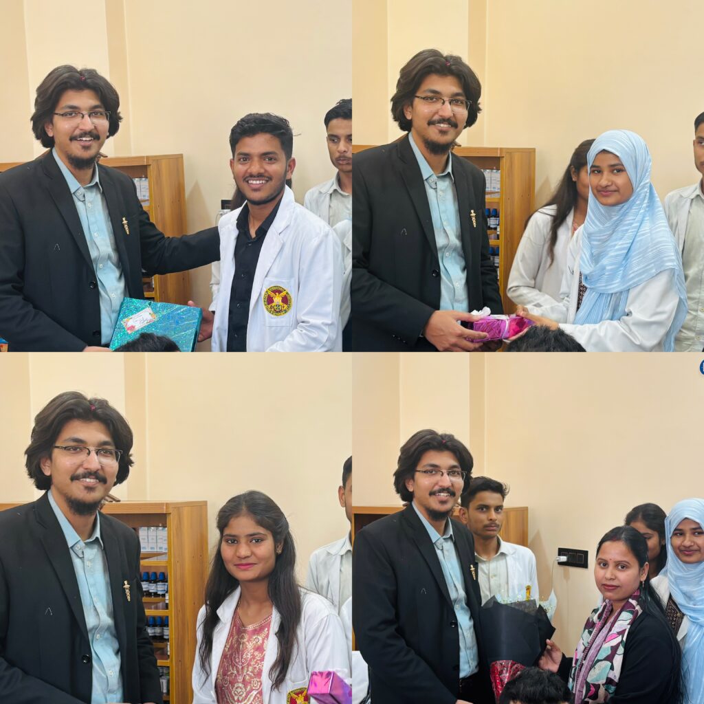 DNL Students presenting gifts to DR MOHD SAAD on the inauguration ceremony of Dot n Line Homeopathic & Polyclinic, kaisarbagh, Lucknow