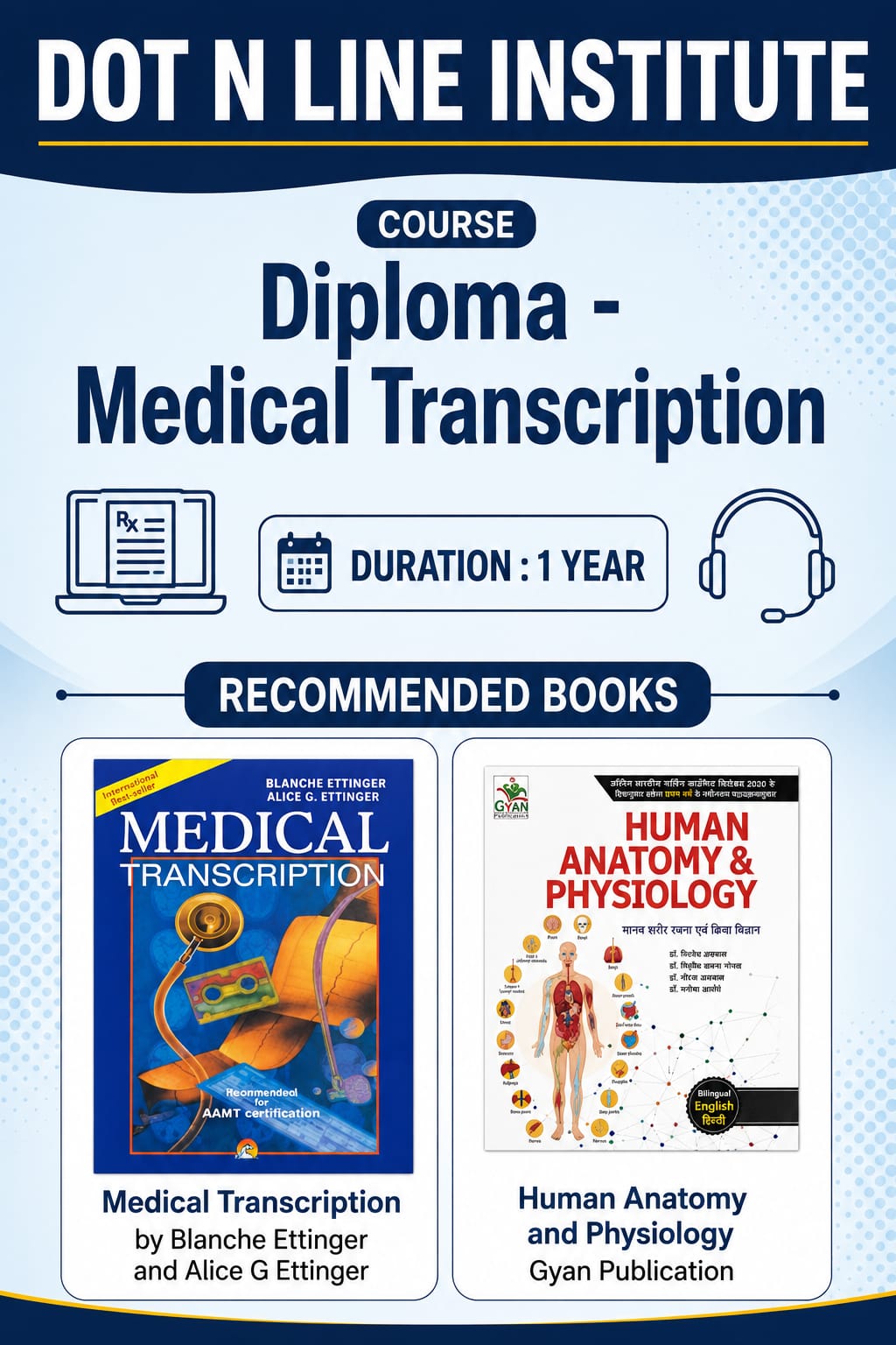 MEDICAL TRANSCRIPTION recommended Books by Dot n Line International Institute of Allied Health Sciences Lucknow, Uttar Pradesh, India